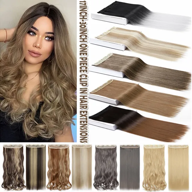 US One Piece Natural THICK Clip in Hair Extensions 3/4 Full Head Curly Straight