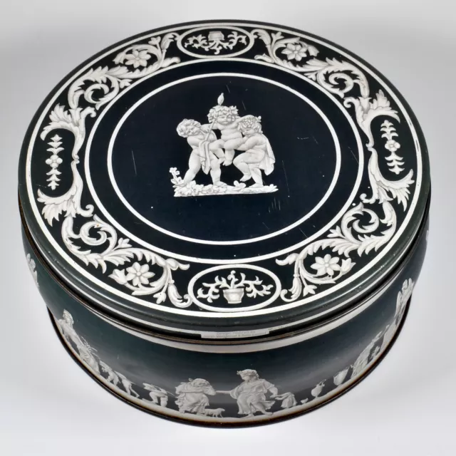 Vintage Huntley & Palmers Biscuit Tin English Blue and White Greek Picture