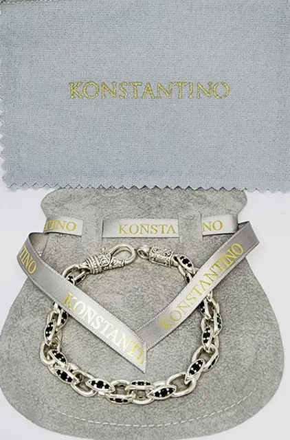 Konstantino Plato Collection Sterling Silver Black Spinel Mens Link Bracelet 8.5