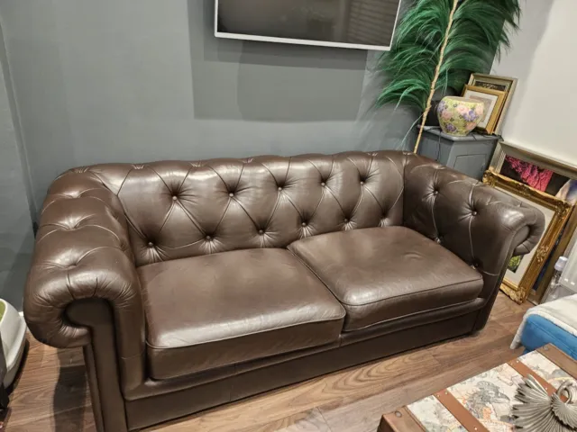 CHESTERFIELD 3 Seater Dark Brown Faux Leather Sofa