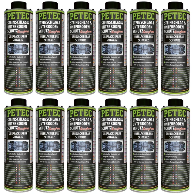 Petec 12x Steinschlag- & Unterbodenschutz Kautschuk überlackierbar Schwarz 1L