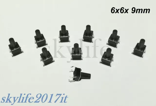 10pz Mini Micro PULSANTE 6X6X9mm INTERRUTTORE SWITCH TATTILE 4 PIN Arduino