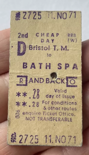 Vintage 1970s British Railways Train Ticket BRISTOL TEMPLE MEADS to BATH SPA