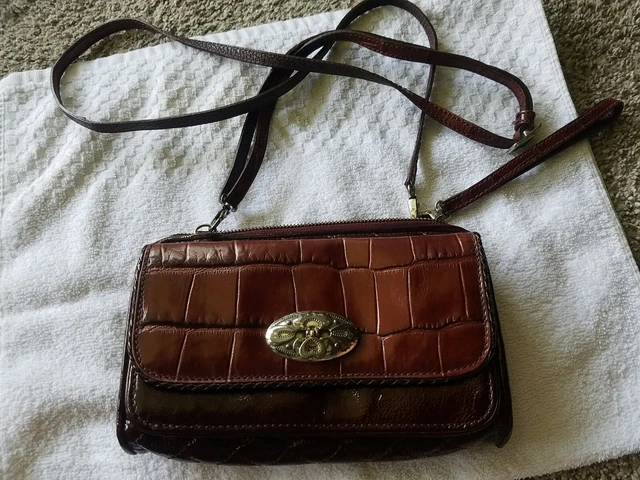 BRIGHTON Brown Croc Embossed Leather Small Crossbody Bag patent  Organizer Purse