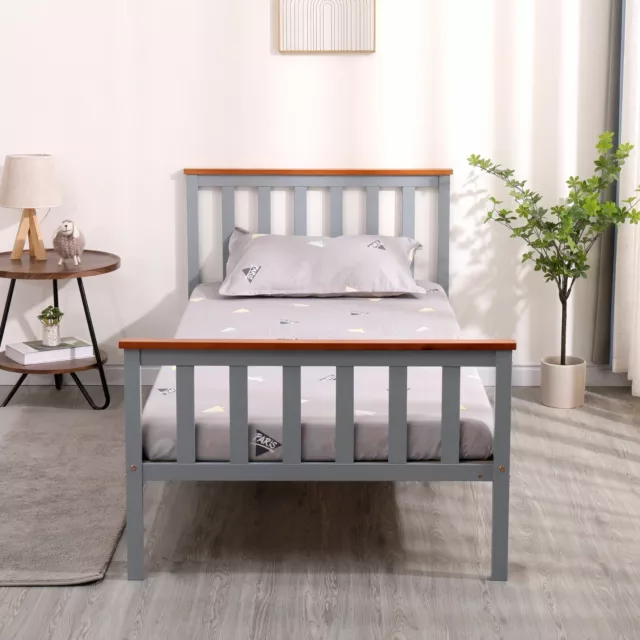 SINGLE BED PINE FRAME 3ft GREY & OAK WOODEN SHAKER STYLE BEDROOM