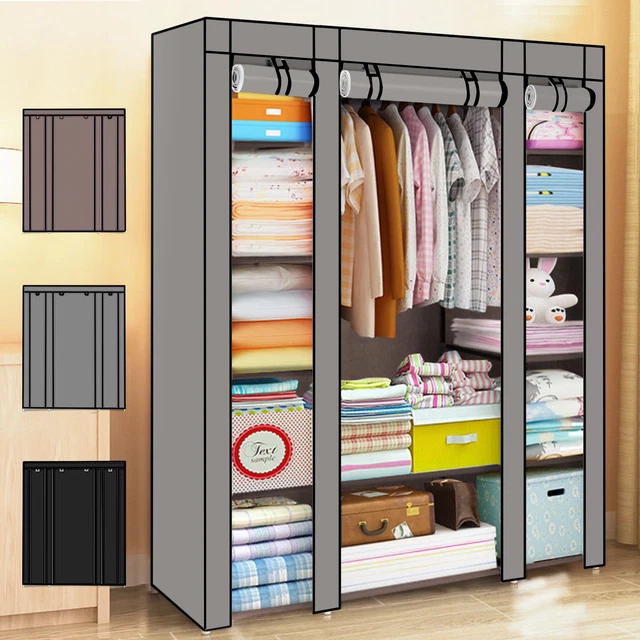 PRACTICAL FABRIC CANVAS Wardrobe Hanging Rail Shelving Clothes Storage