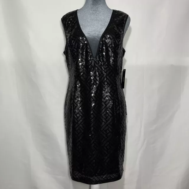 Lulus Black Sequin Bodycon Dress V-Neck Sleeveless Sexy Mini Party Size XL