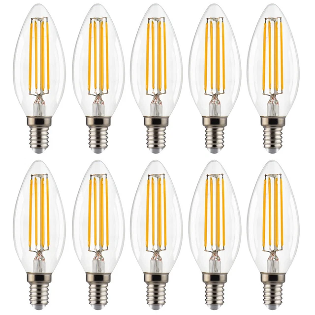 10 x LED Filament Leuchtmittel Kerze 6,5W = 60W E14 klar 806lm warmweiß 2700K
