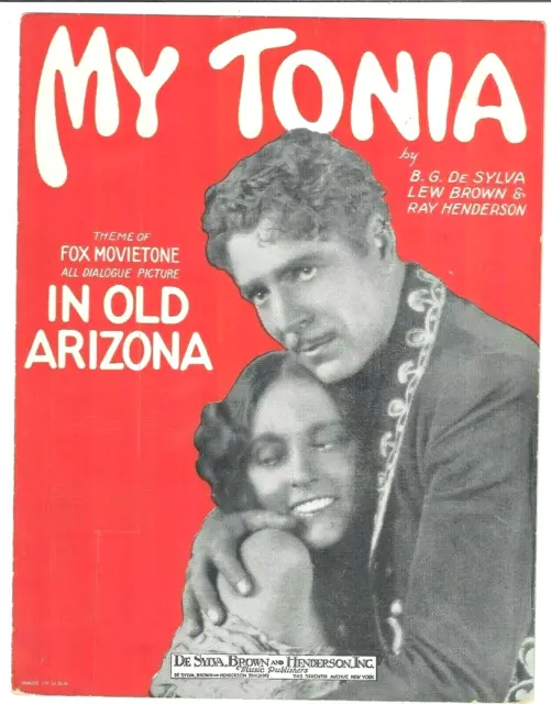WARNER BAXTER Sheet Music MY TONIA / IN OLD ARIZONA 1928 Pre-Code CISCO KID