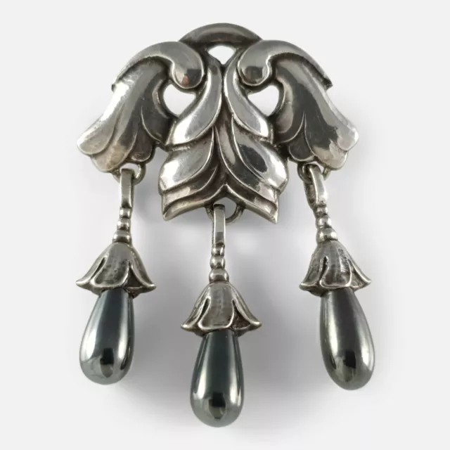 Silver and Hematite Drop Brooch #132 - Georg Jensen