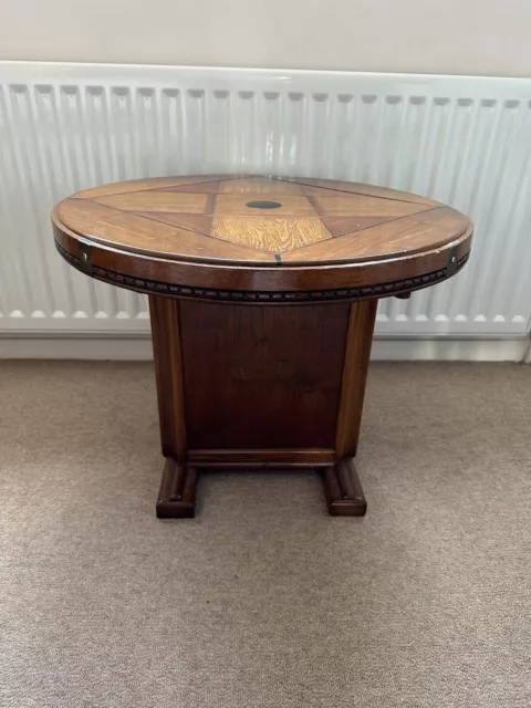 Small Antique Round side Table. Dia 62Cms-Height 52Cms With Marquetry Top