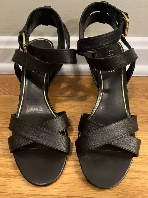 Women’s Ralph Lauren Black Label Black Open Toe Shoes Size 8 Buckle Strap