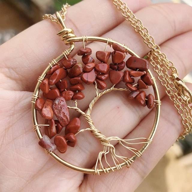 Flame Jasper Gem Tree Of Life Water-Drop Necklace Chakra Reiki Healing Amulet