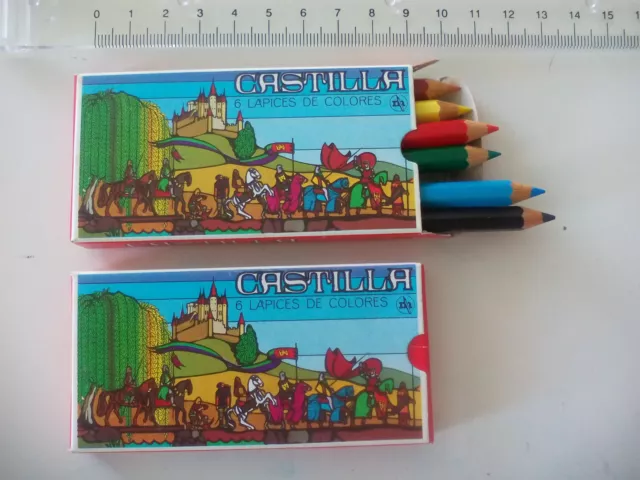 Castilla, 2 antiguas cajas de 6 lapices de colores. nº 501 Made in Spain.