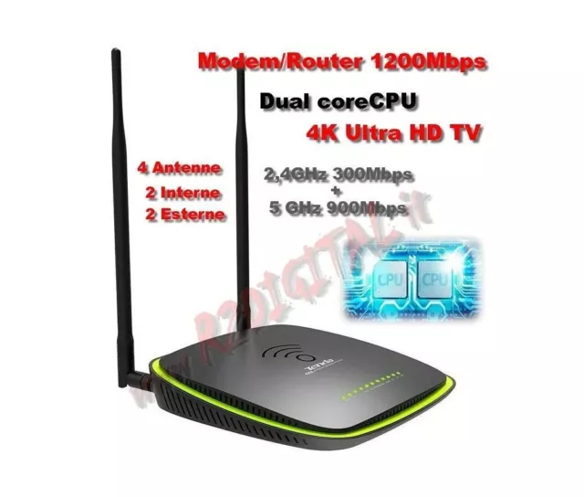 Aglow.it Tenda Router Modem Dual Band D1201 wireless, ADSL 1200Mbps 2,4GHz 5GHz