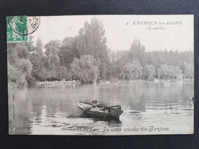 cpa 95 - ENGHIEN les BAINS (Val d'Oise) Le LAC Fillette en BARQUE Rowboat Lake