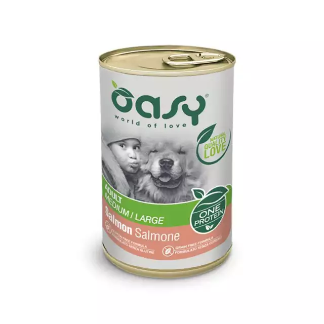 Oasy cane monoproteico salmone 400 gr scatolette lattine umido per cani adulti