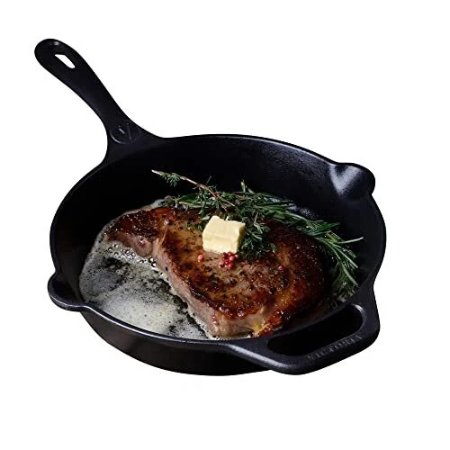 Victoria 10-Inch Cast-Iron Skillet Pre-Seasoned Cast-Iron Frying Pan with Lon...