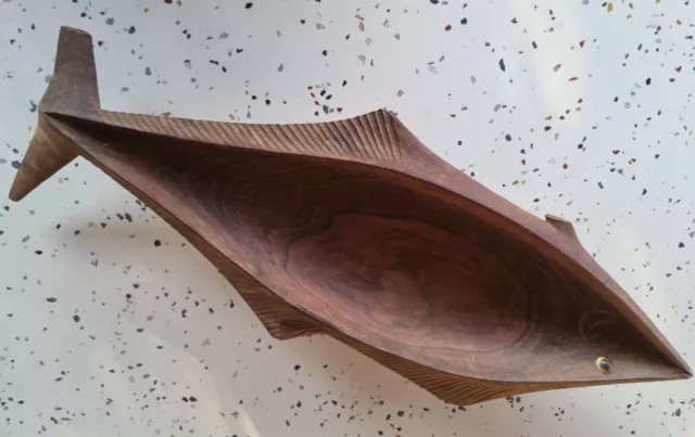 Vintage Retro 70s Teak Tuna Fish Hand Carved Large 62cm  Wooden Platter