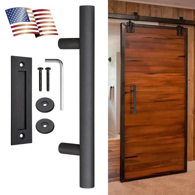 12" Sliding Barn Door Pull Flush Handle Gate Hardware Set Iron Matte Black 1/2/4