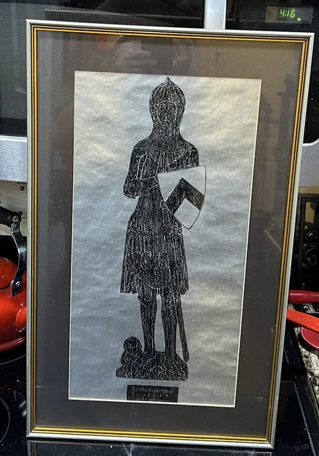 English Brass Relief Rubbing Sir John Daubernoun A.D. 1277 Metallic Woven Paper