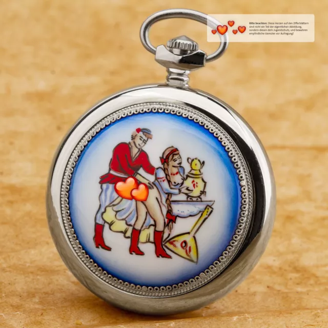 Taschenuhr 3602 russische mechanische EROTIK blau Uhr Liebespaar MOLNIJA JL