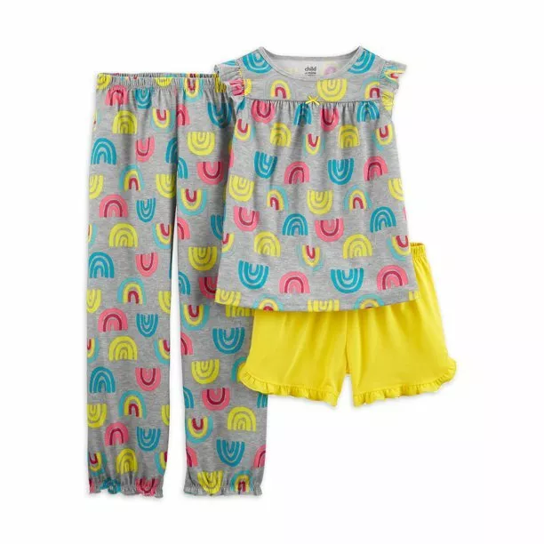 NEW Carters Child of Mine Girls 3 Pc Pajama Set, TOP SHORTS & PANTS Size 4