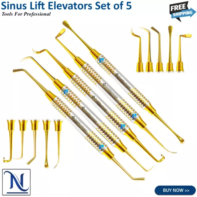 5 Pcs Sinus Lift Elevators Set For Membrane Placement Periotome PT-1 + PT-2 Kit