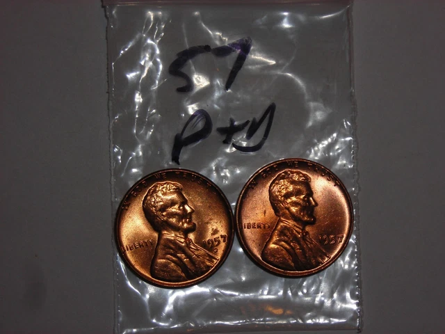 wheat penny 1957,1957D SET GEM RED BU 1957-D LINCOLN CENT LOT #B UNC RED LUSTER