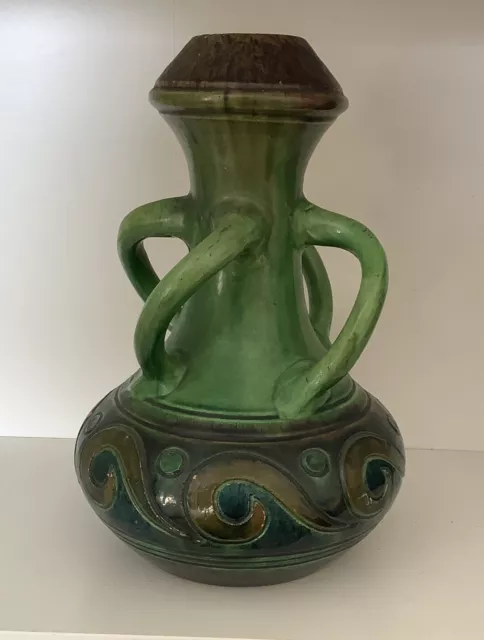 Large Belgian Art Pottery Four Handled Vase 31cm Tall
