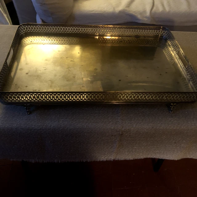 PLATEAU DE SERVICE Ancien Métal Argenté avec entrelacs - Élégance