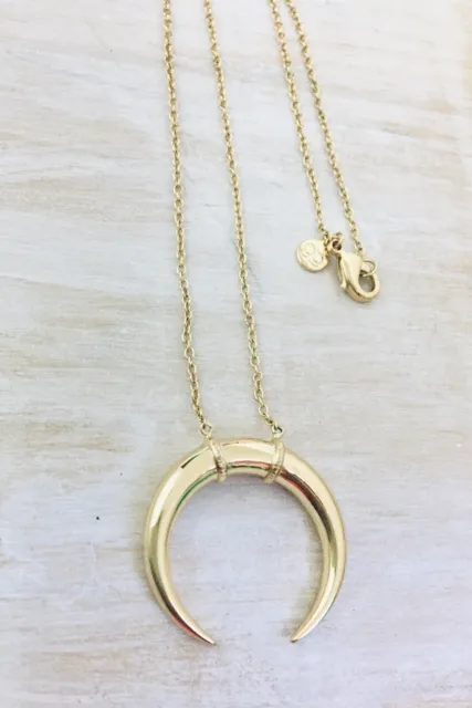 GORJANA Crescent Horn Necklace 18K Gold Plate 26" Long $75 Retail