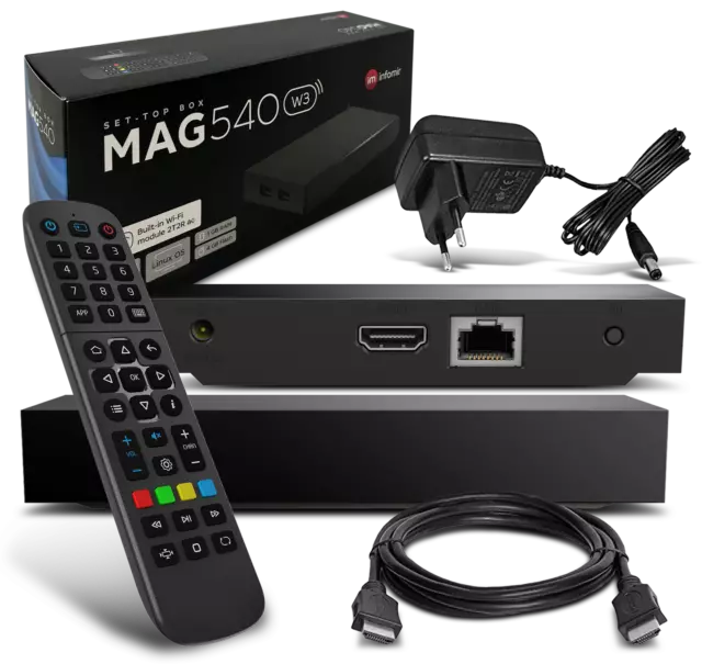 MAG 540w3 IPTV Set Top Box 1GB RAM 4K HEVC H.265 Unterst. Linux WLAN integriert