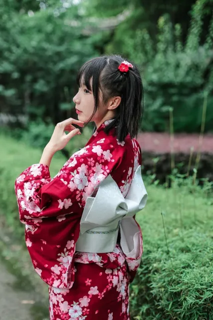 Traditional Japanese Floral Kimono Women's Bath Yukata Vintage Cosplay Costume 2