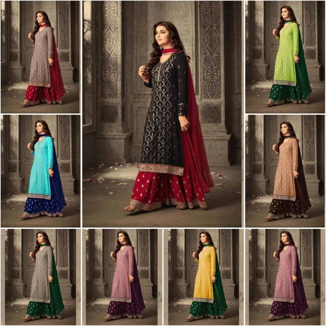 Robe Indienne Pakistanaise Anarkali Salwar Kameez Suman Nawkar Bleu Clair 0000000000534
