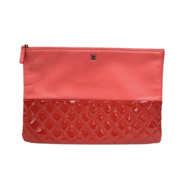 chanel clutch bag PINK patent leather AUTH