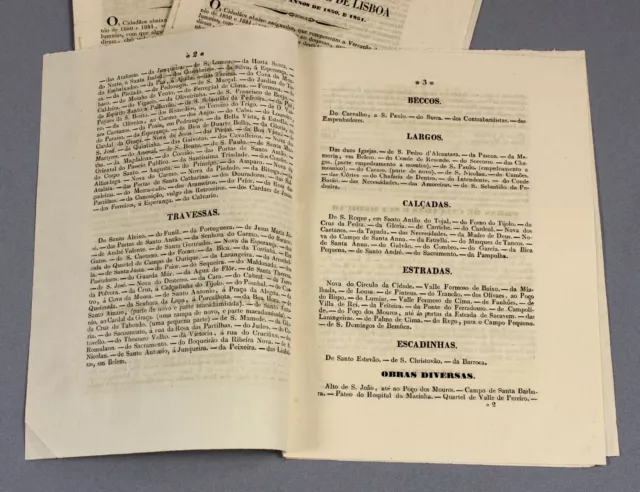 1852 municipal works in LISBON portugal | three RARE + identical news bulletins 2