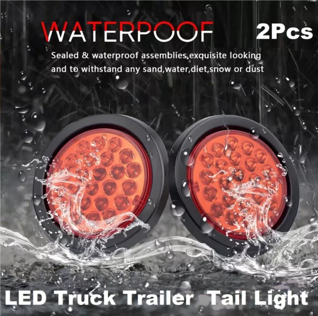 2x Round LED Tail Lights Stop Indicator Reverse Lamps Trailer Truck Car 12V 24V