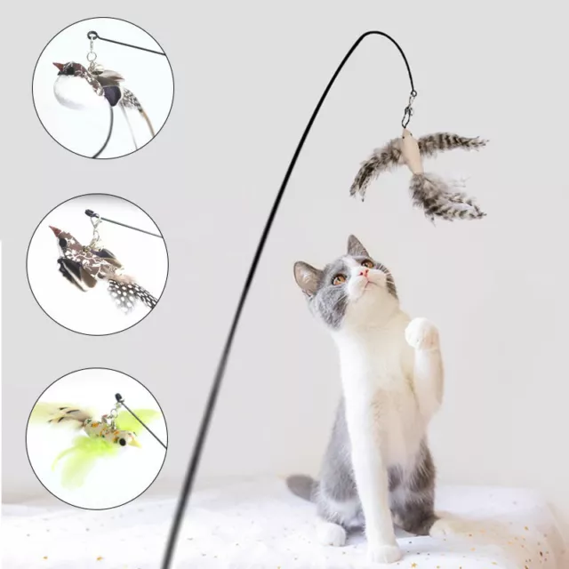 Simulation Bird interactive Cat Toy Funny Feather Bird with Bell Cat Stick ~mj