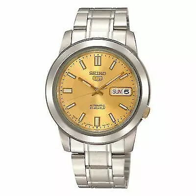 Seiko 5 Automatic Gold Dial Silver  Steel Mens Watch SNKK13K1