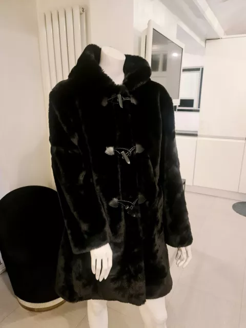 DKNY faux fur duffle coat size small UK 10 womens oversized hooded