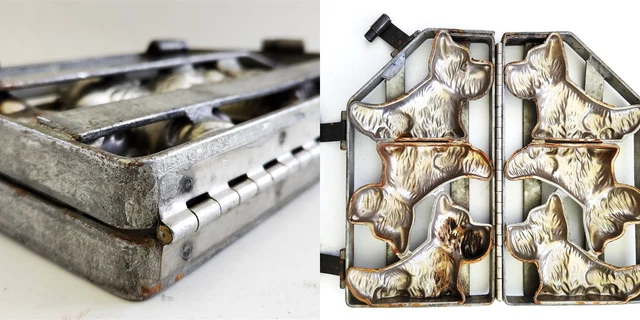 antique SCOTTIE DOG CHOCOLATE heavy MOLD metal double-sided commercial mould