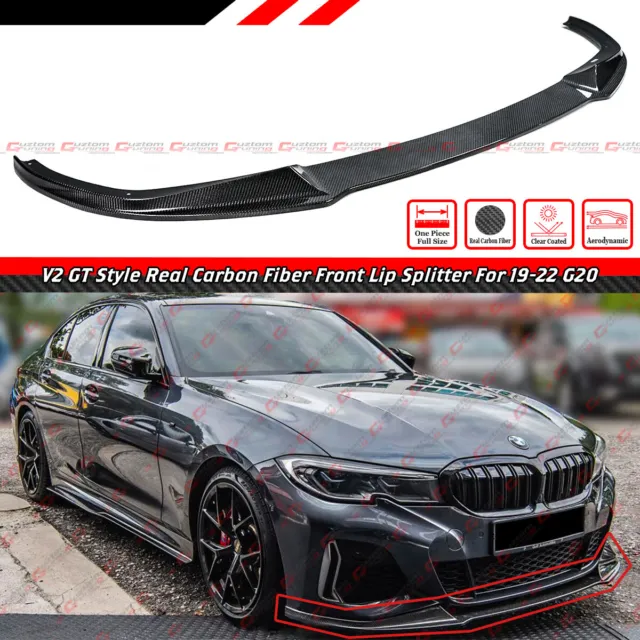 FOR 2019-22 BMW G20 M340i 330i M SPORT V2 GT STYLE CARBON FIBER FRONT BUMPER LIP