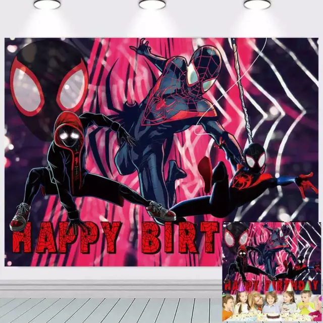 Miles Morales Spiderman Happy Birthday Backdrop Banner Kids Party Decor 7x5ft