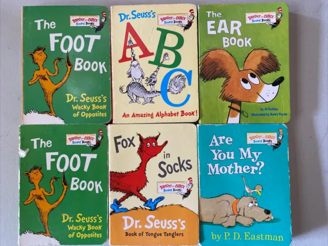 Doctor Suess 6 Book Lot | Foot Book-ABC-The Ear Book-Fox In Socks-Are You My Mot