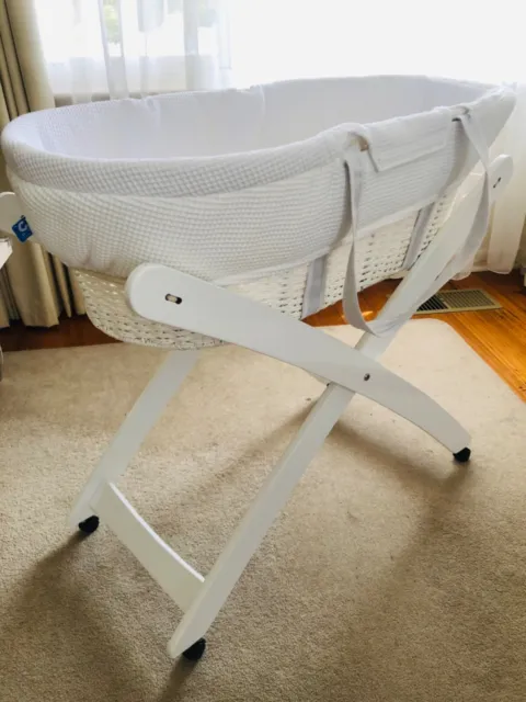 baby moses basket, stand and bedding