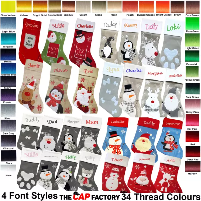 Personalised Christmas Embroidered Stocking Kids Deluxe Santa Nordic Xmas Luxury