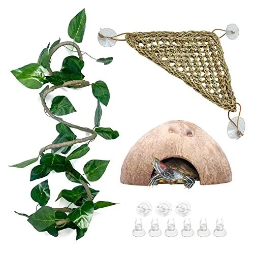 Bearded Dragon Tank Accessories Reptile Coconut Hide Coconut Shell Cave Lizar...