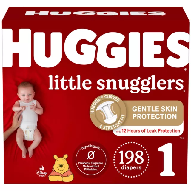 Huggies Size 1 Diapers, Little Snugglers Diapers, Size 1 (8-14 lbs), 198 Ct