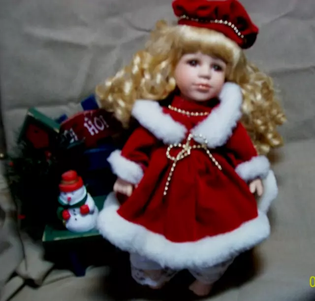 Collectors Choice Limited Edition Fine Bisque Porcelain Christmas Doll &Bench BJ